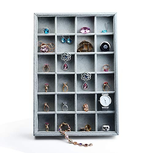 24 Grid Ice Velvet Jewelry Drawer Organizer Tray Stackable 24 Grid Tray