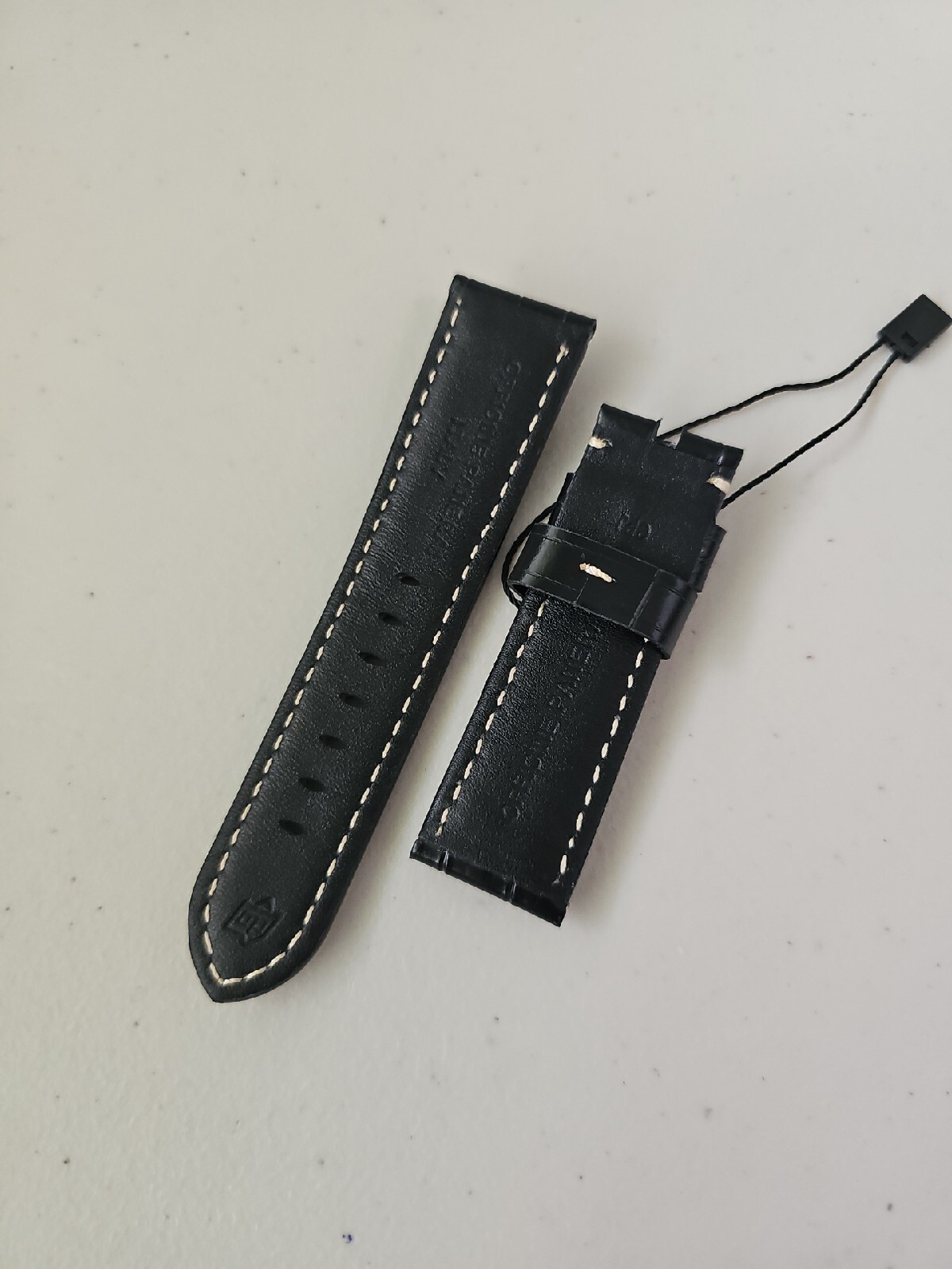 Panerai Watch 24mm OEM Black Alligator Watch Strap Beigh Stitch for Tang Buckle