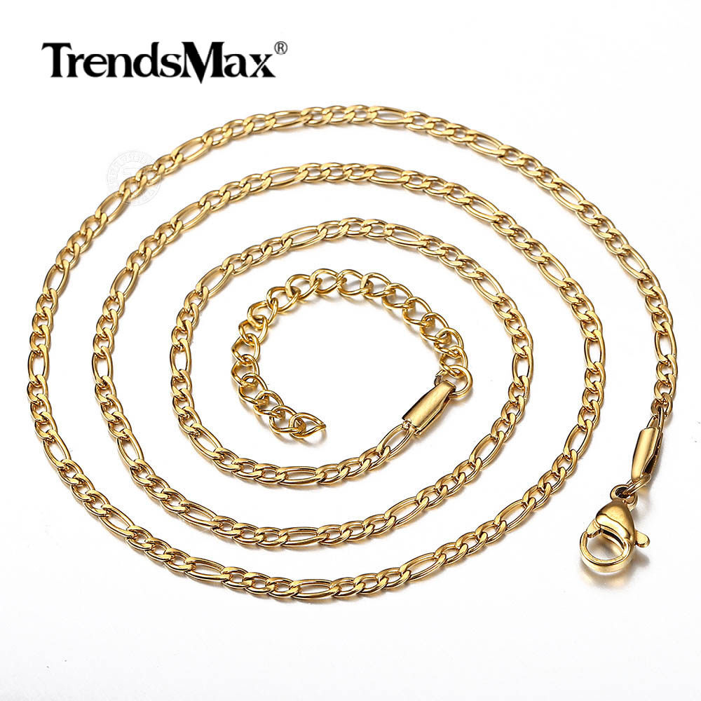 18″ Gold Plated Initial Letter Pendant Necklace Stainless Steel Figaro Chain Hot