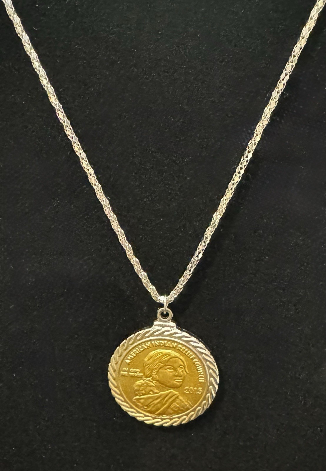 American Indian Relief Council 2015 Sacagawea Replica Coin Pendant Necklace