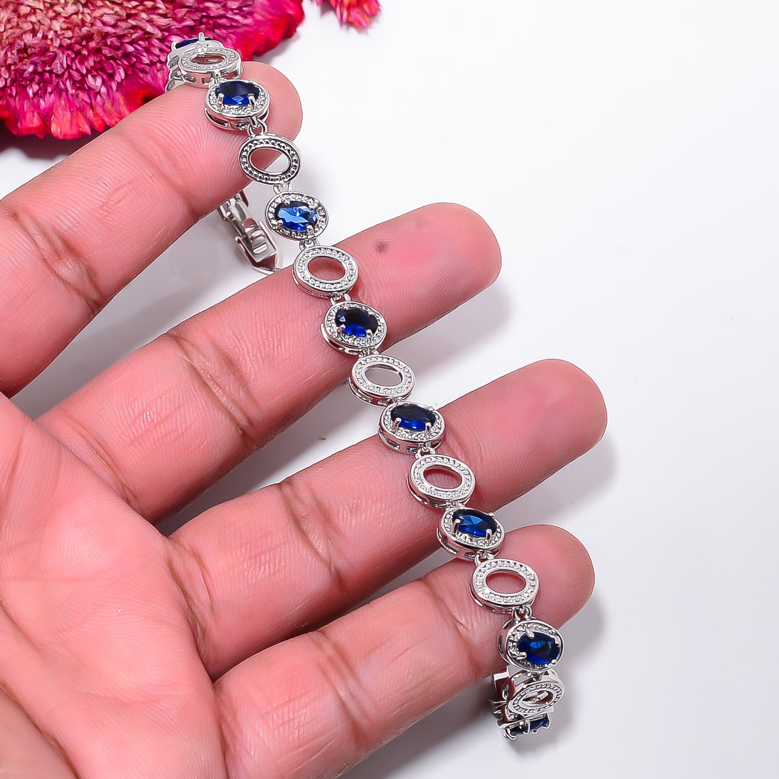 Blue Sapphire – Simulated 925 Sterling Silver Adjustable Bracelet 7-8″ B130519