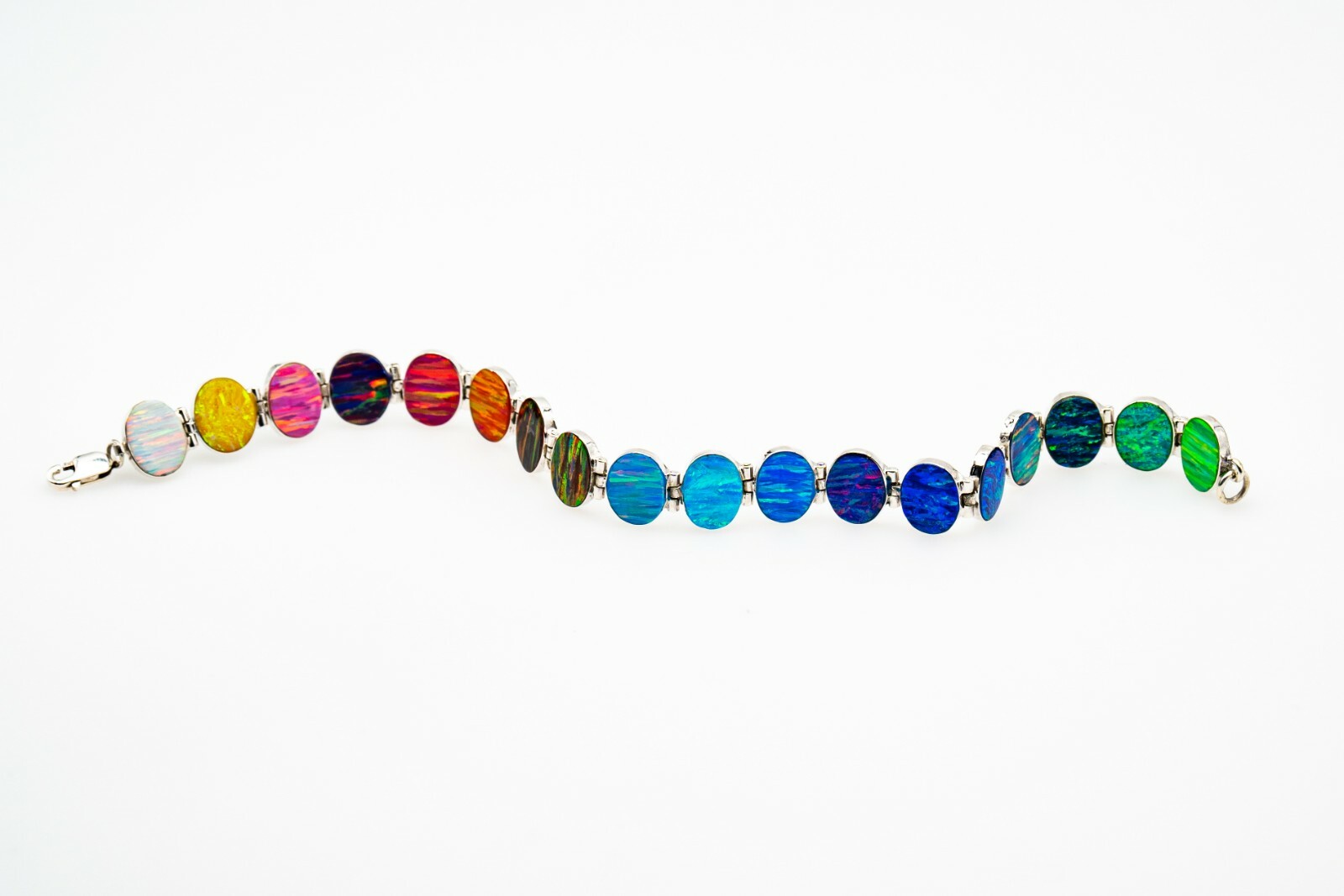 Fire Opal Bracelet Multicolor Ovals 950 Sterling Silver Jewelry Rainbow