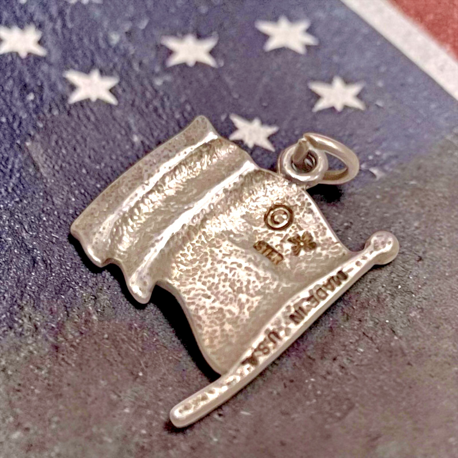 Patriotic United States 925 Sterling Silver USA Flag Charm Pendant, 1″
