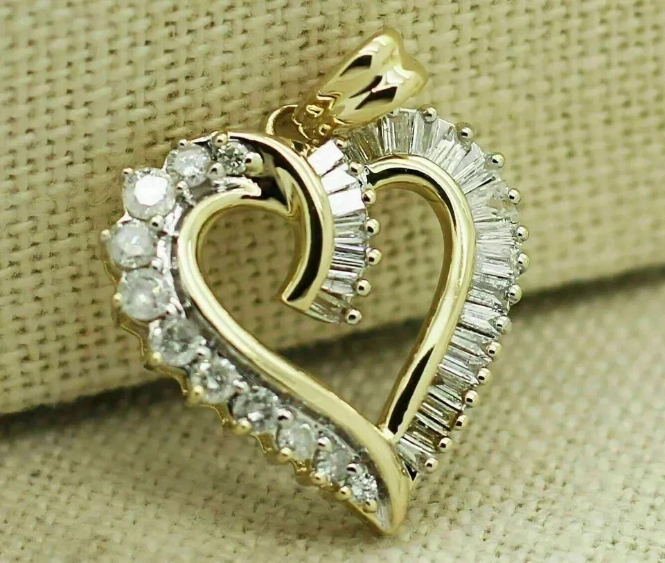 2 Ct Baguette Cut Lab Created Diamond Love Heart Pendant 14k Yellow Gold Plated