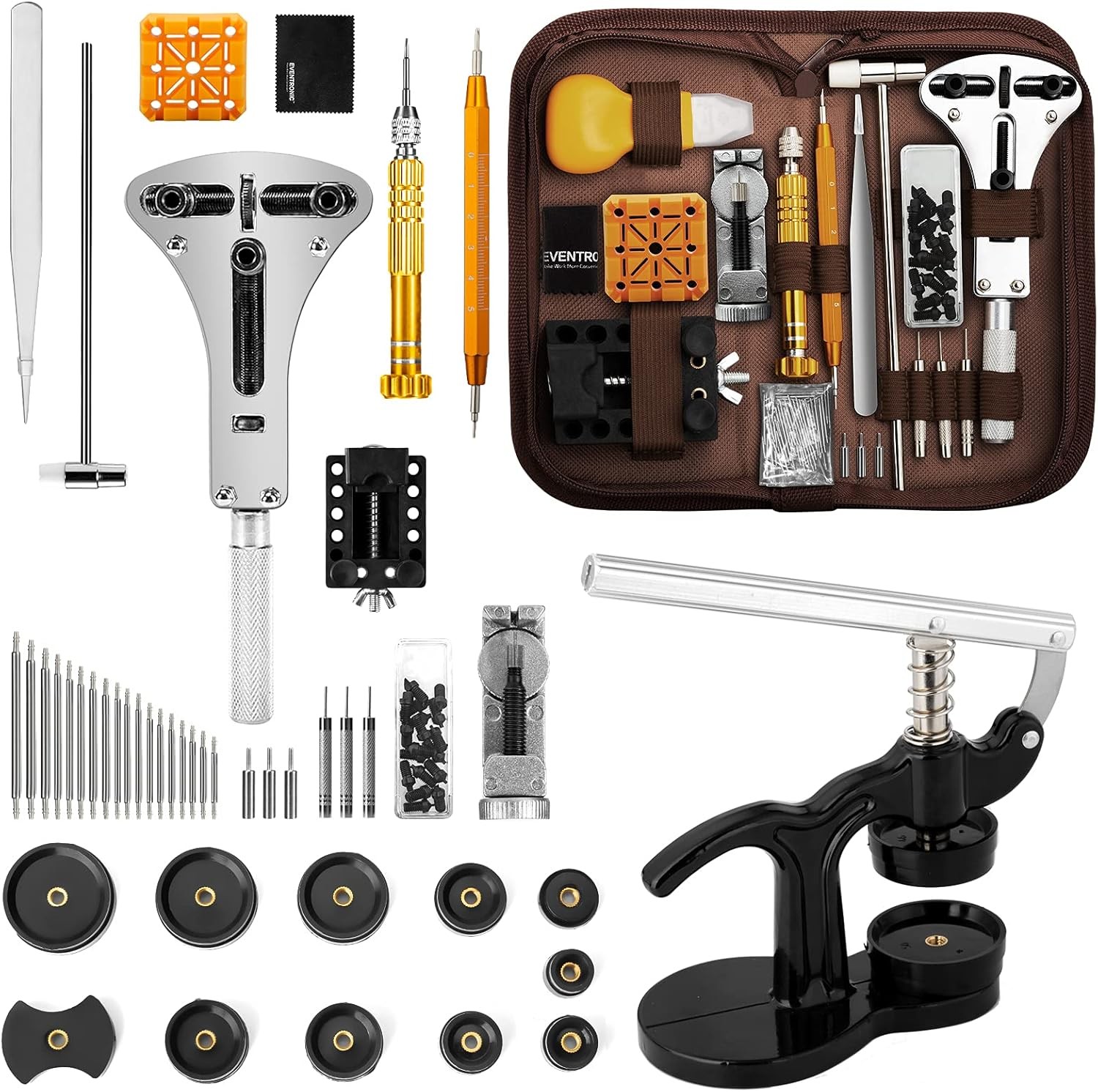 Versión combinada: Kit de herramientas de reparación de relojes Eventronic + jue