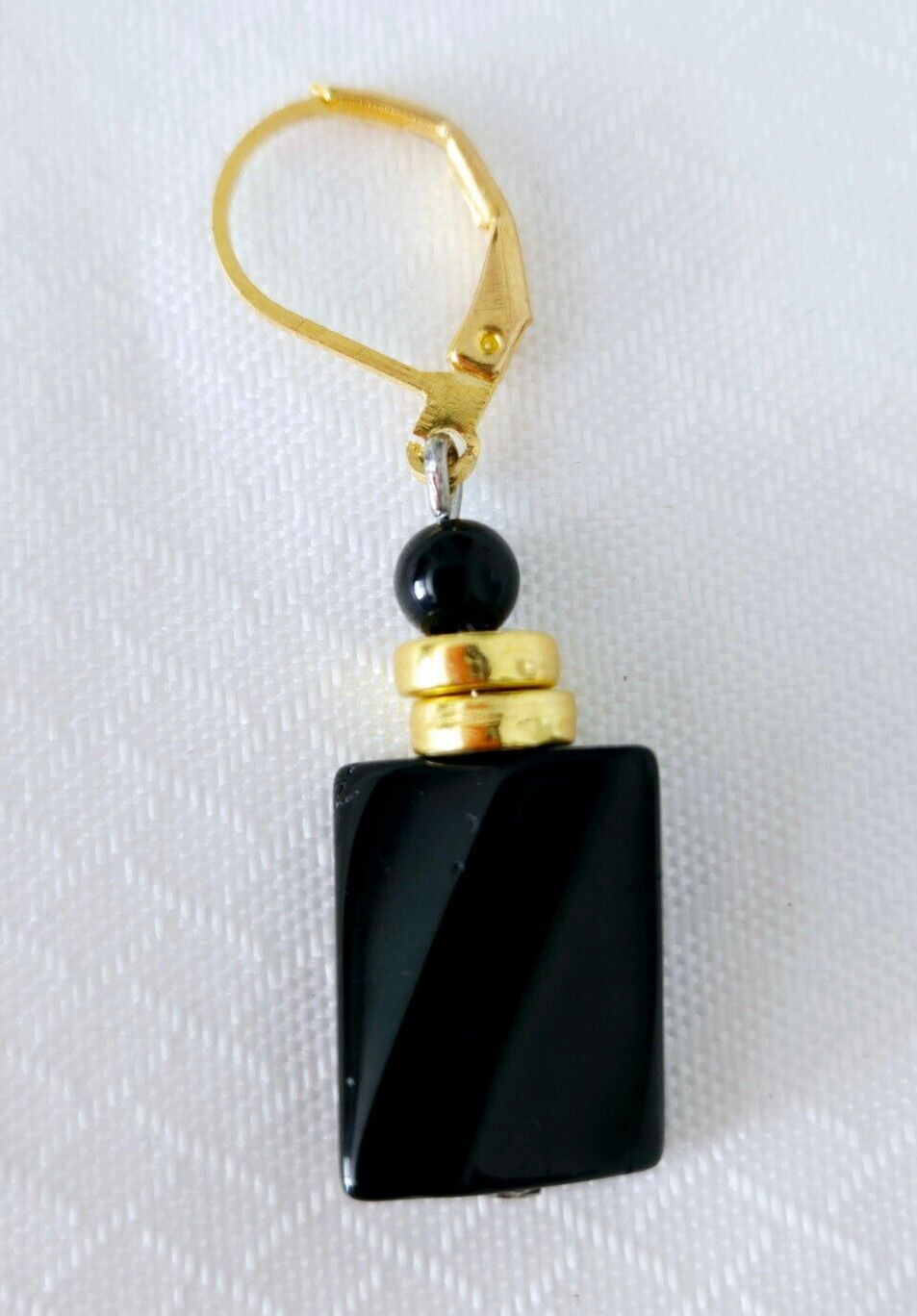 Black Twist Rectangular Onyx Earrings, Made in USA, Handmade Earrings, Free ship
