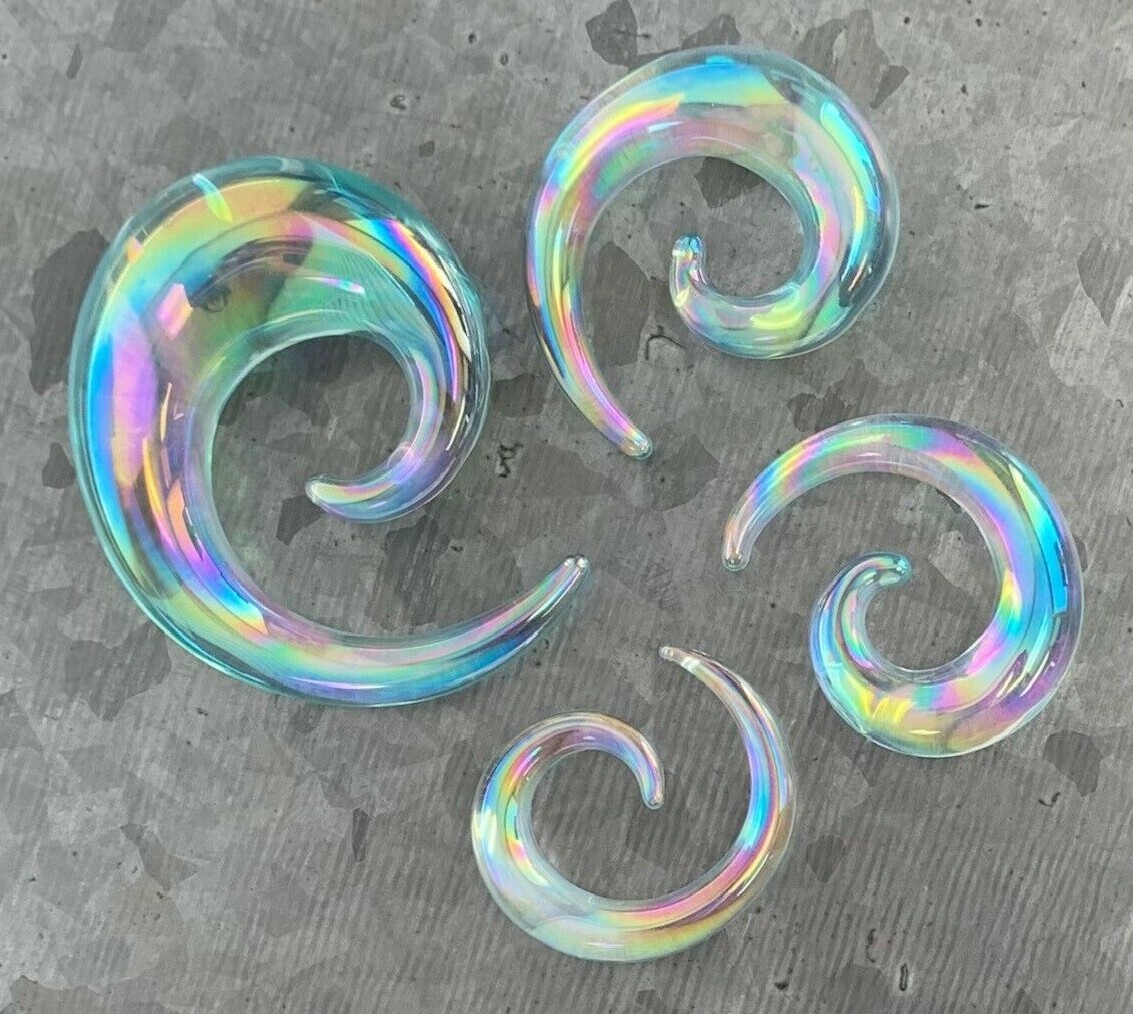 PAIR Clear Lucifer Glass Spiral Tapers Expanders Plugs Gauges Body Jewelry