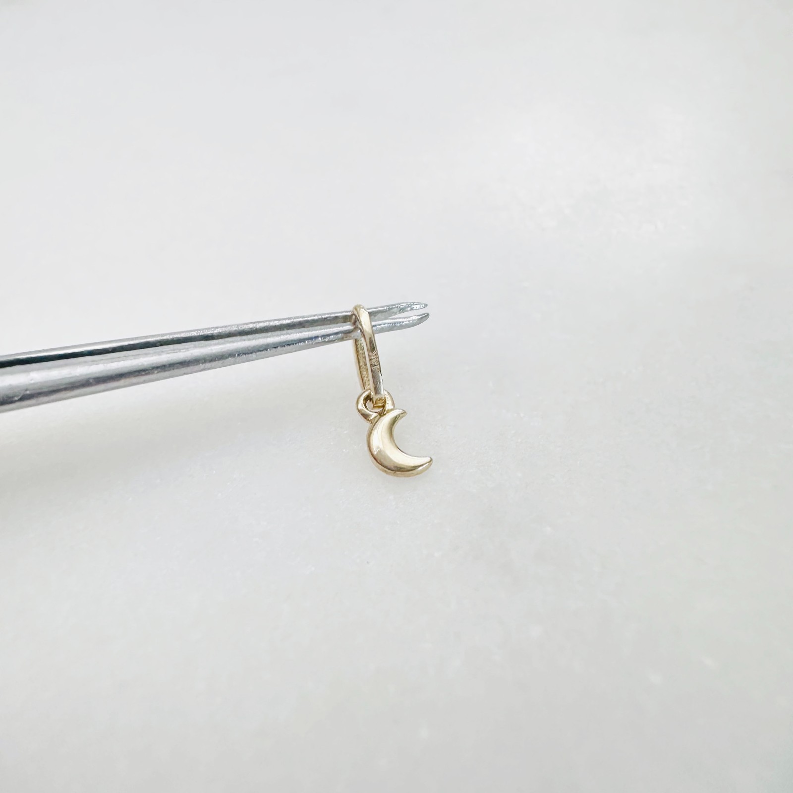 14K Solid Yellow Gold 3mm Teeny Tiny – Very Small Beveled Moon Charm Pendant