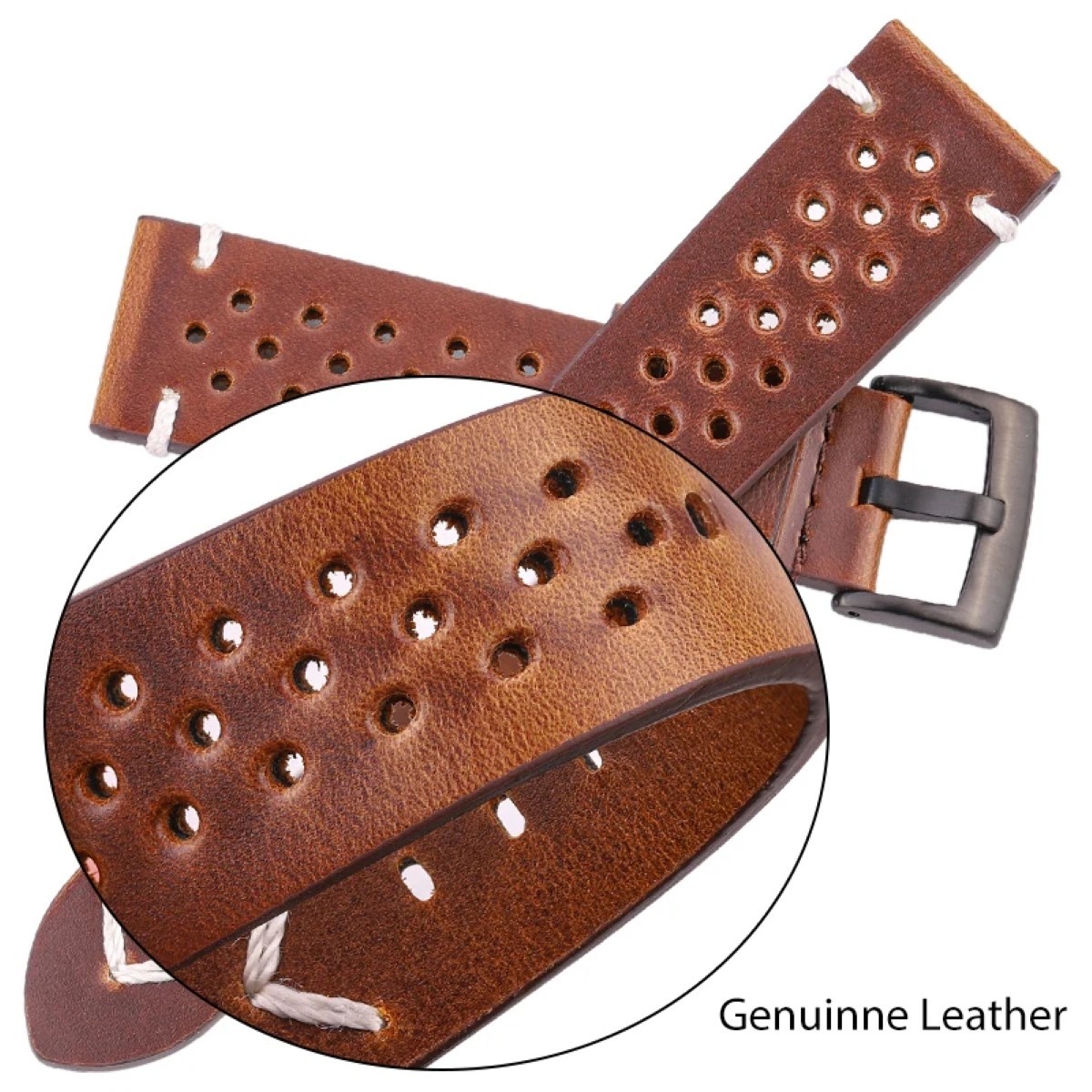 Quick Release Perforated Genuine Leather Watch Band 18 20 22 24mm Soft Strap