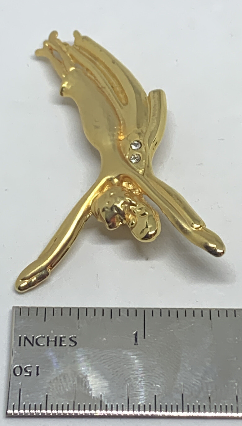 Vintage Gold Tone Male Female Dancer Pin Brooch 2-3/4″ Tall Rhinestones