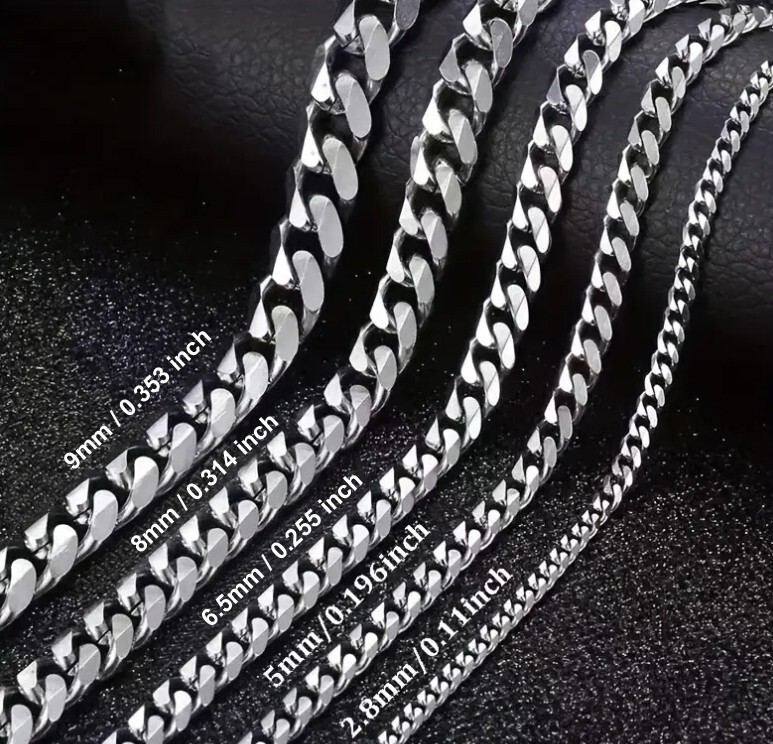18-28″ Stainless Steel Silver Chain Cuban Curb Womens Mens Necklace 6.5/8/9MM