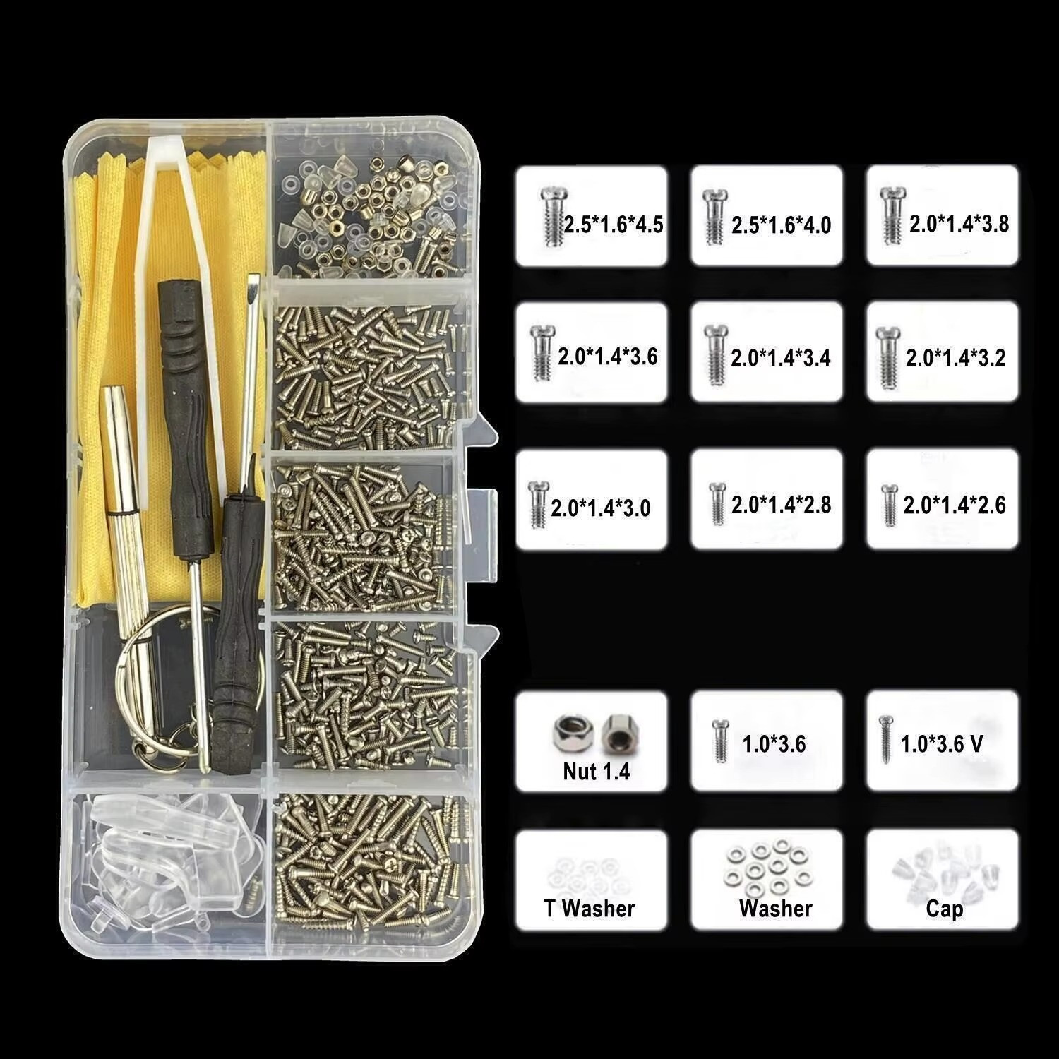 500PCS Eyeglasses Repair Kit Screws Nose Pads Screwdriver Set
