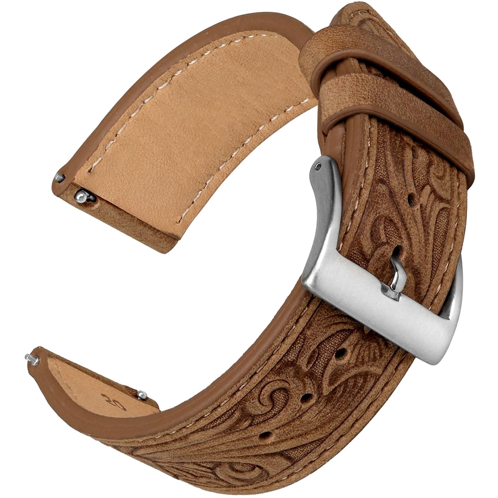 20mm Leather Watch Bands, Western Retro Embossed Leather Bands Compatible wit…