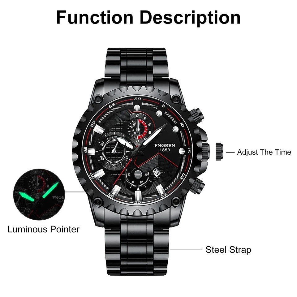 Waterproof Men’s Watch Classic Stainless Steel Quartz Luminous Luxury Wristwatch