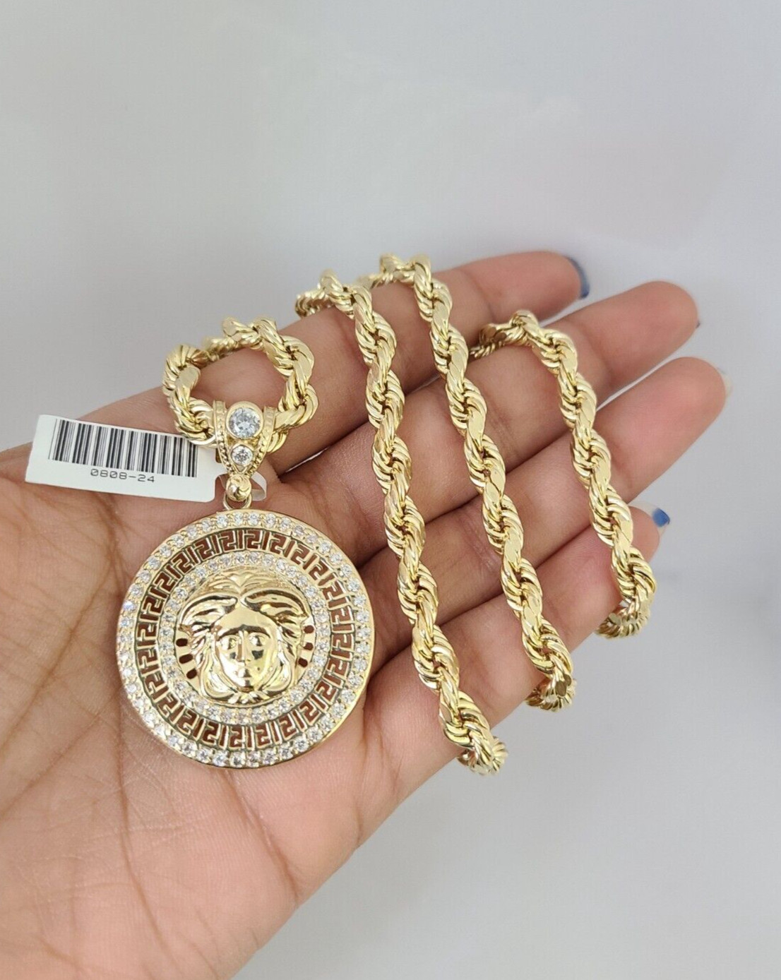 10kt Gold Rope Chain Medusa Head Charm Set 18″-30” Inch 6mm Necklace Pendant