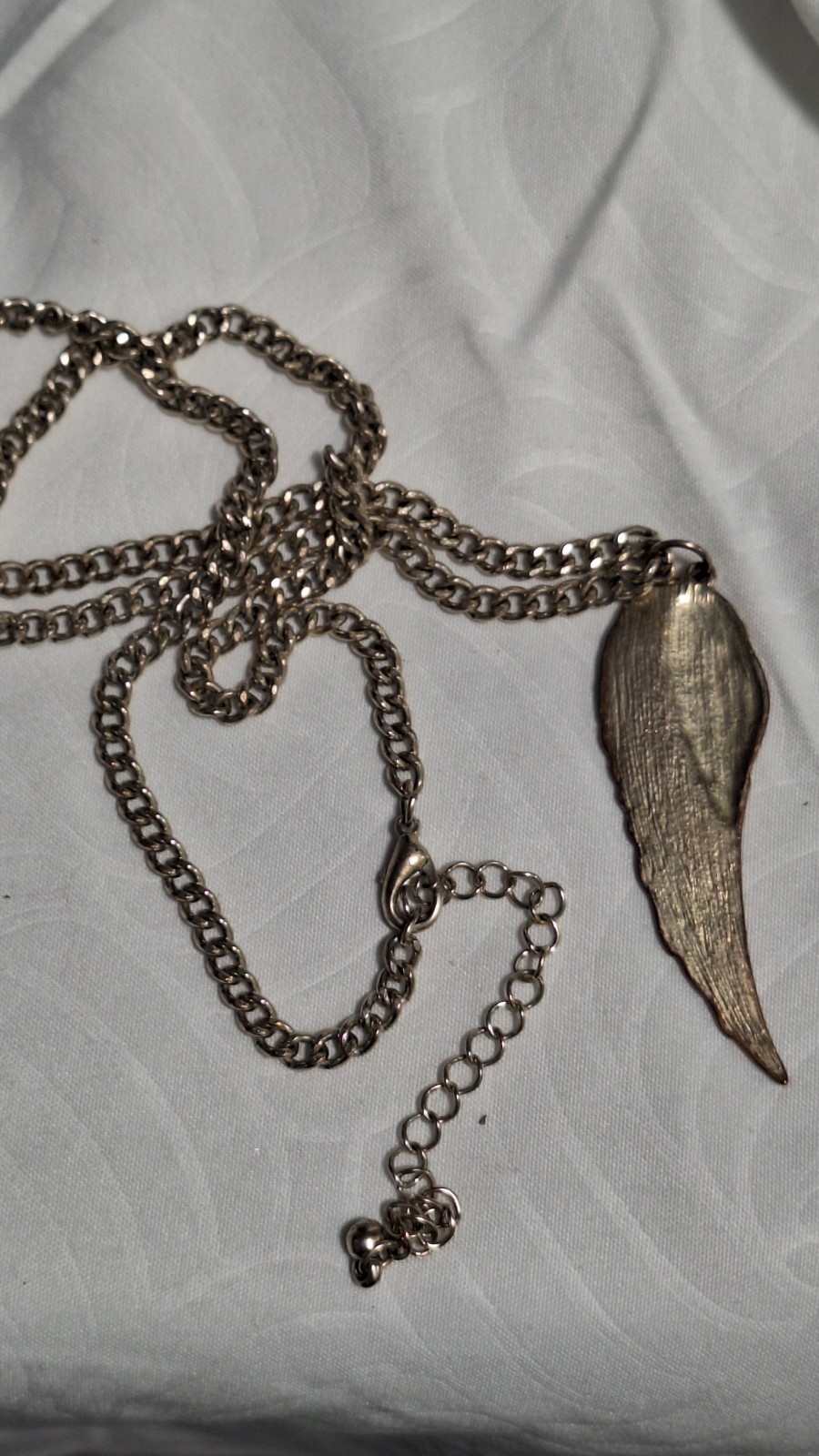 Silver Tone Angel Wing Charm Pendant Necklace Curb Link Chain Lobster Adjustable