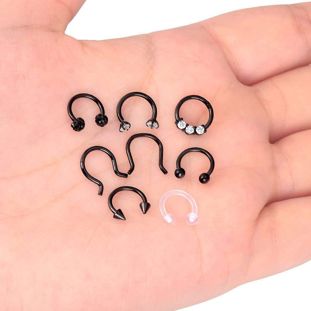 8× Surgical Steel Septum Clicker Retainer Nose Hoop Horseshoe Ring Body Piercing