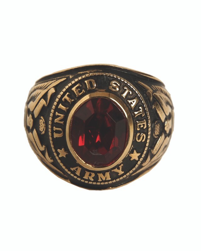 United States US Army Style Ring Military Rings Gold Color Stainless Red Stone