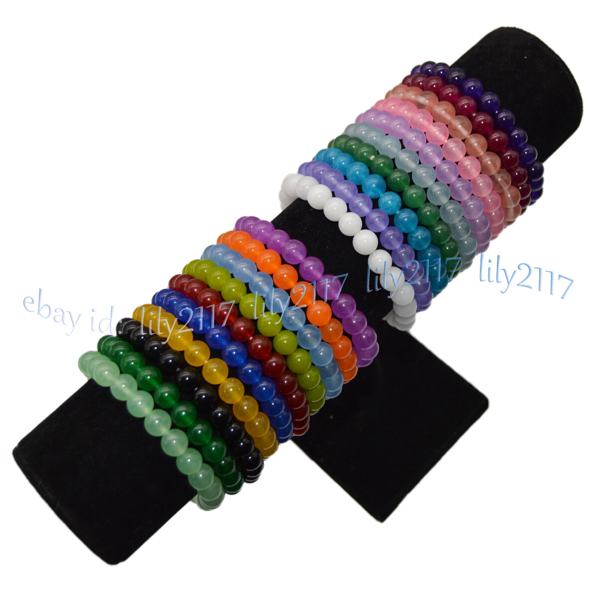 8mm Assorted Multicolor Natural Gemstone Round Beads Elastic Bracelet 7.5”