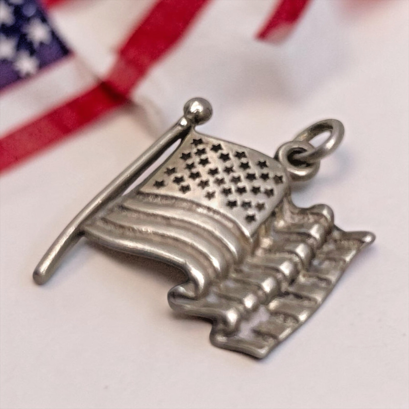 Patriotic United States 925 Sterling Silver USA Flag Charm Pendant, 1″
