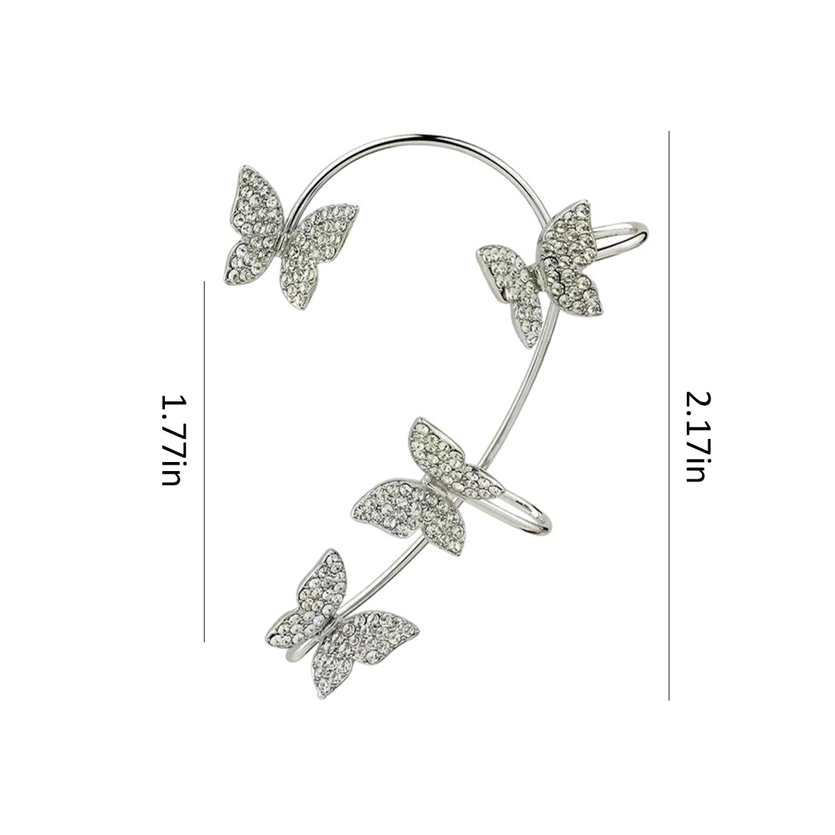 Silver Tone Crystal Butterfly Ear Cuff Set, 2Pcs Non-Pierced Ear Clips