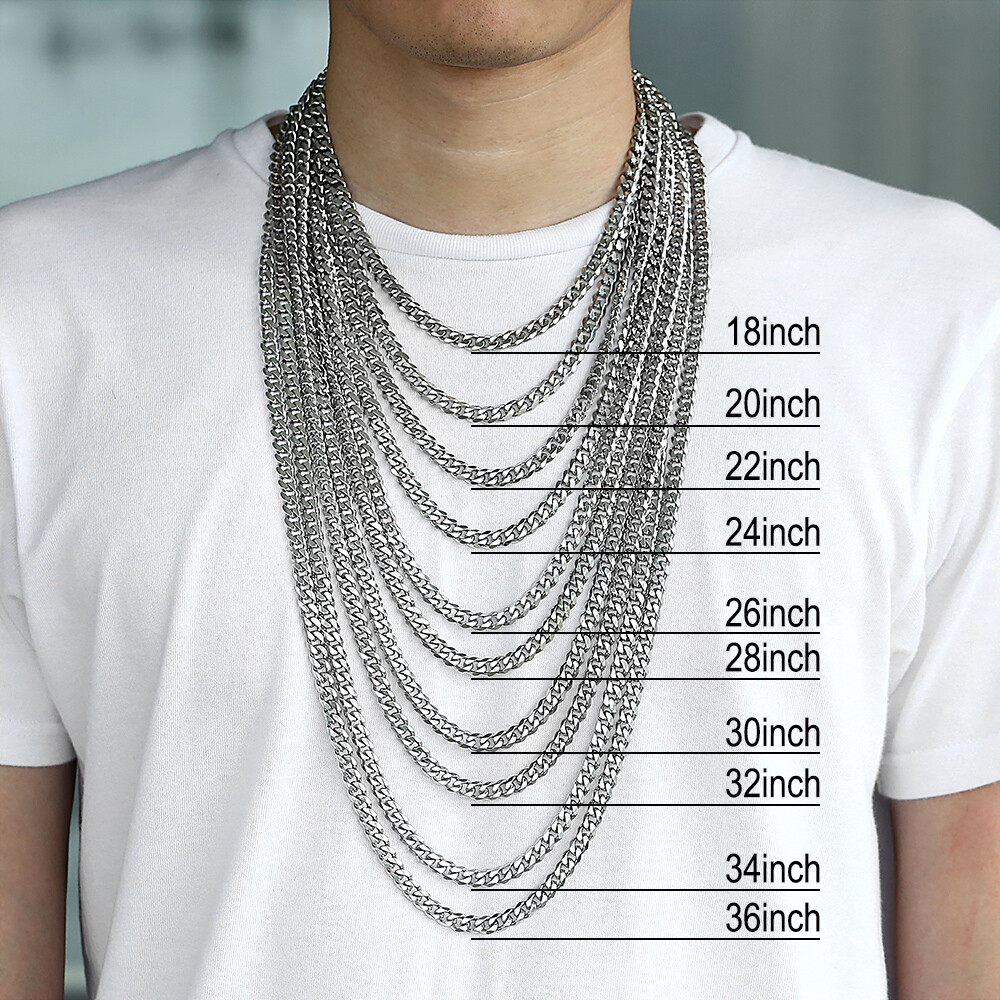 16″-30″ Stainless Steel Silver Chain Cuban Curb Men Women Necklace 3/5/7/9/11mm