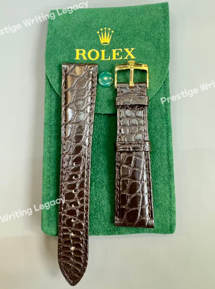 ROLEX Brown Crocodile Leather Band 𝐑𝐎𝐋𝐄𝐗 Buckle – NOS Gold Plated 20-16-4mm