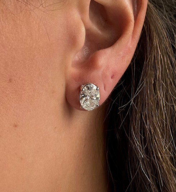 4CT 4-Prong Oval Lab Grown CVD/Diamond Stud Earrings 14k White Gold FLASH DEAL