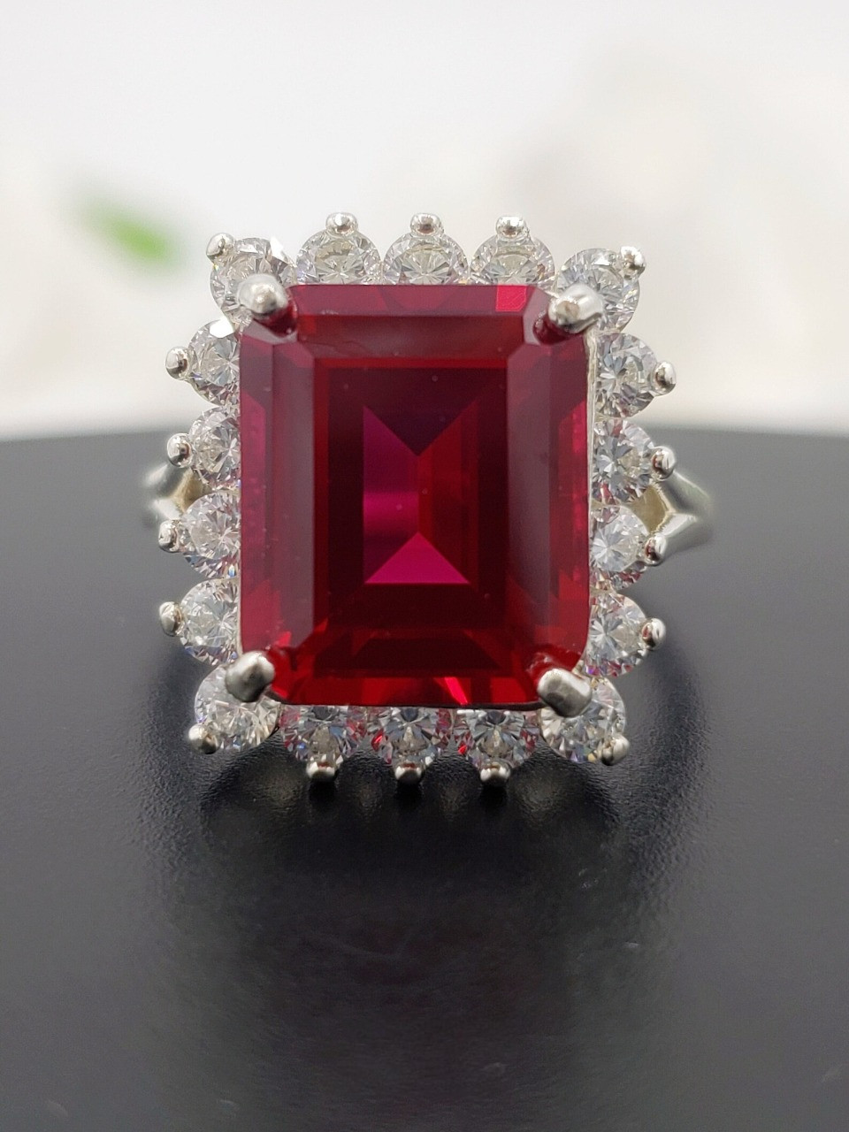 6.8 Ct Emerald Cut Natural Ruby Diamond Wedding Bridal Ring Women 14K White Gold
