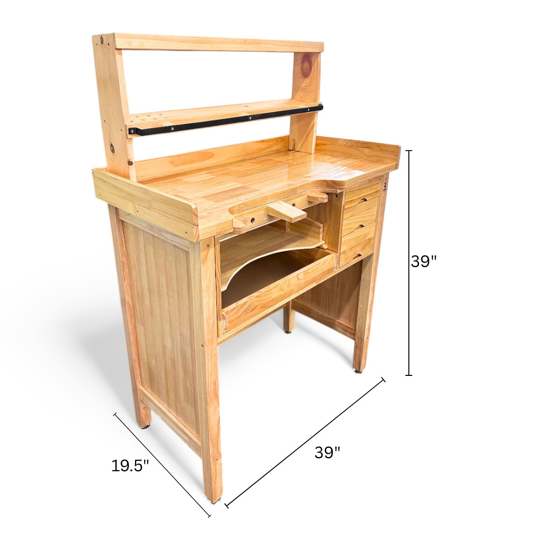 Deluxe Solid Wooden Jeweler’s Workbench Set with Tool Storage Organizer Shelf