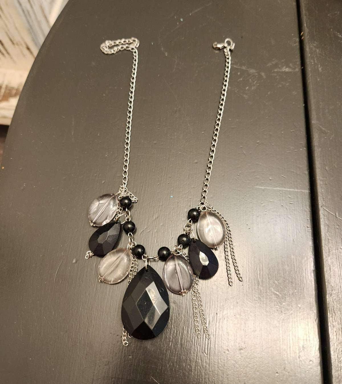 Silver-Tone Cable Chain Teardrop Crystal Charm Pendant Necklace Dangle Lobster
