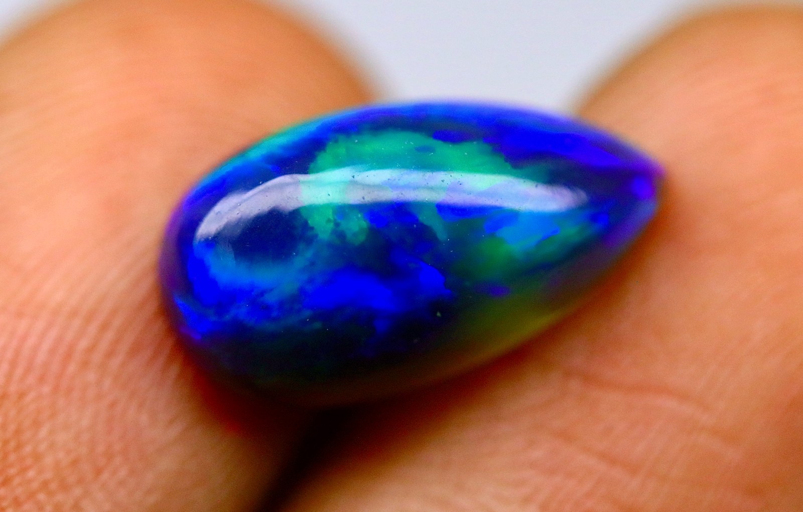 AAA+ Blue Fire Ethiopian Opal, Pear Shape Black Opal Cabochon, 2.5 CT (14x8x4mm)