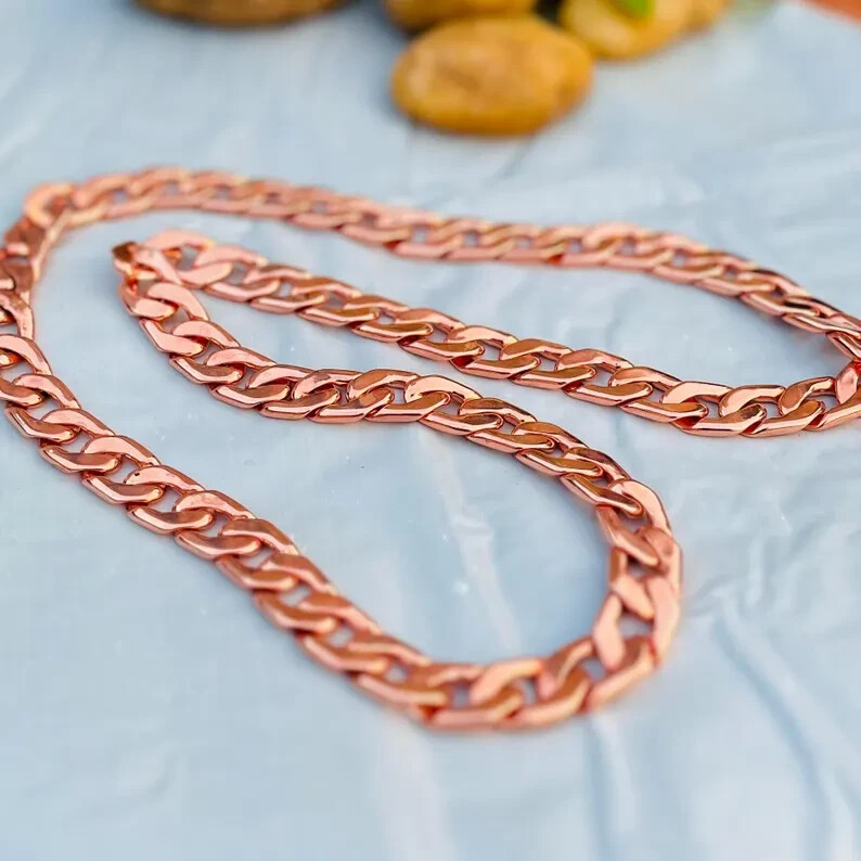 24 inch Pure Copper Solid CUBAN Chain Necklace, Healing Jewelry Spiritual