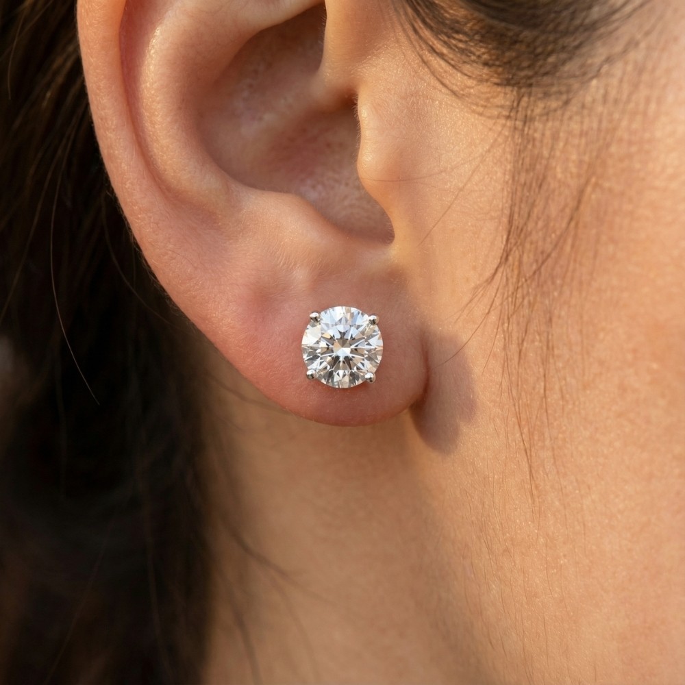 4 Ct TW Certified Diamond Screw Back Studs 14k White Gold Lab Grown (GH,VS2-SI1)