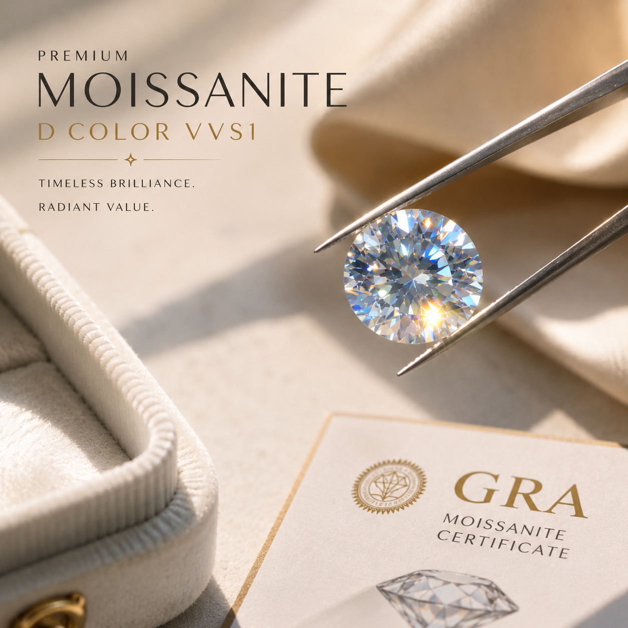 Moissanite Loose Stones W. GRA Certificate 3-14mm 0.1-10ct VVS1 Round Oval Pear