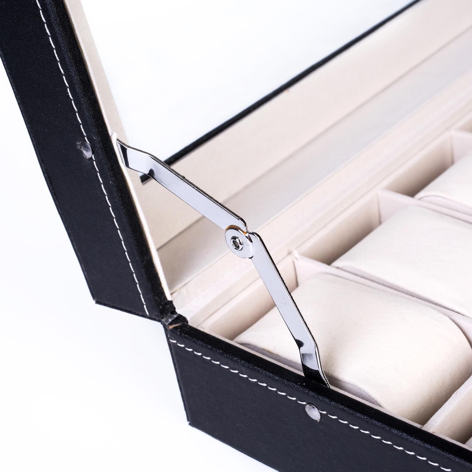 24 Slot Watch Box Leather Display Case Organizer Top Glass Storage