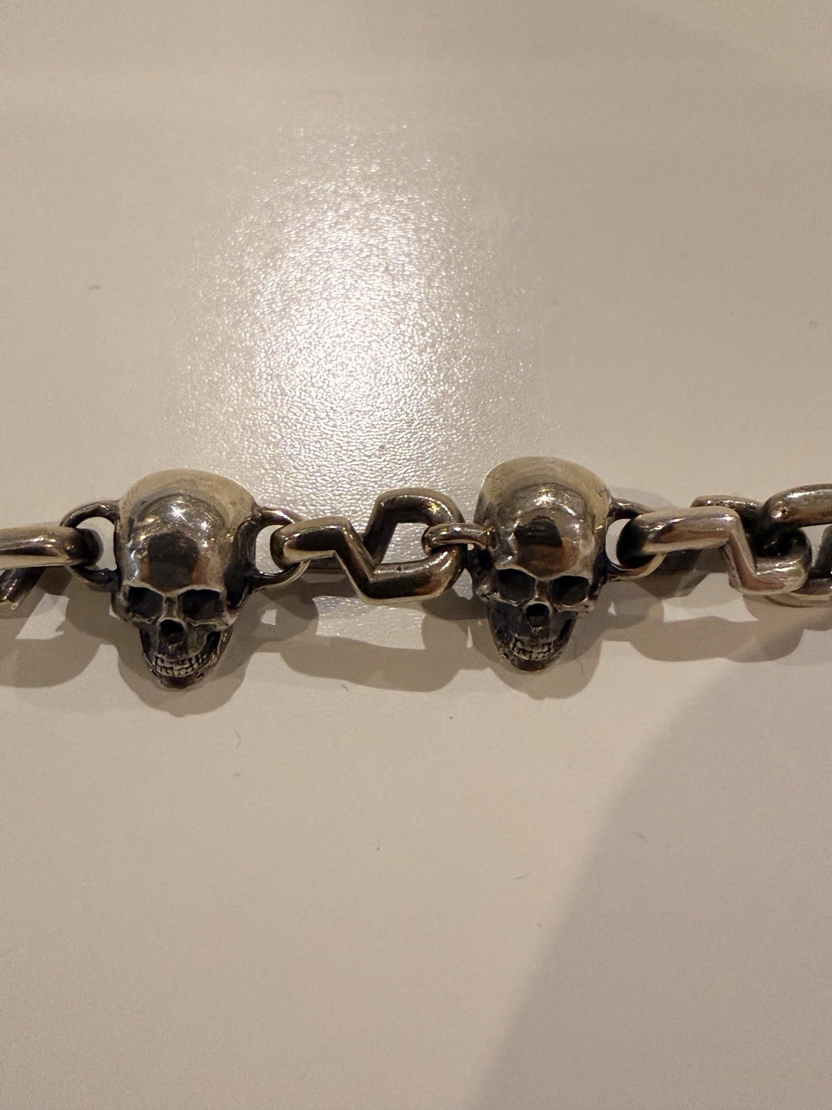 Sterling Silver 925 Skull Chain Bracelet 19CM Long