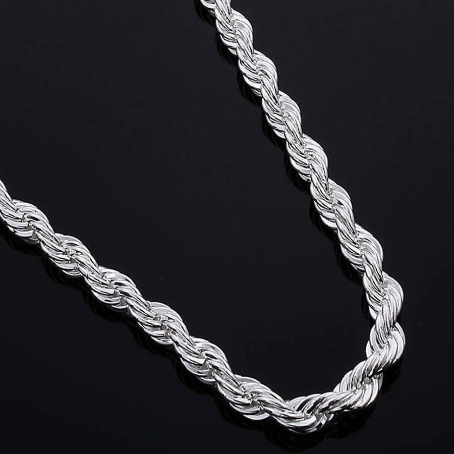Solid Silver Twisted Rope Chain Necklace 3mm Thick 16″ 18″ 20″ 22″ 24″ 26″ 28″