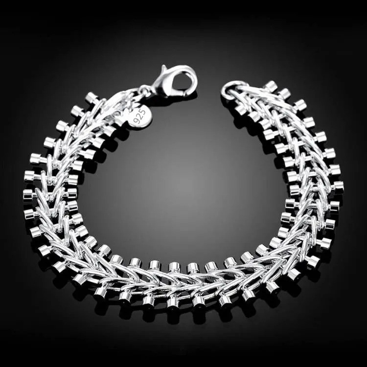 925 Sterling Silver Women Lnterlocking Circle Bracelet Chain Fashion Jewelry