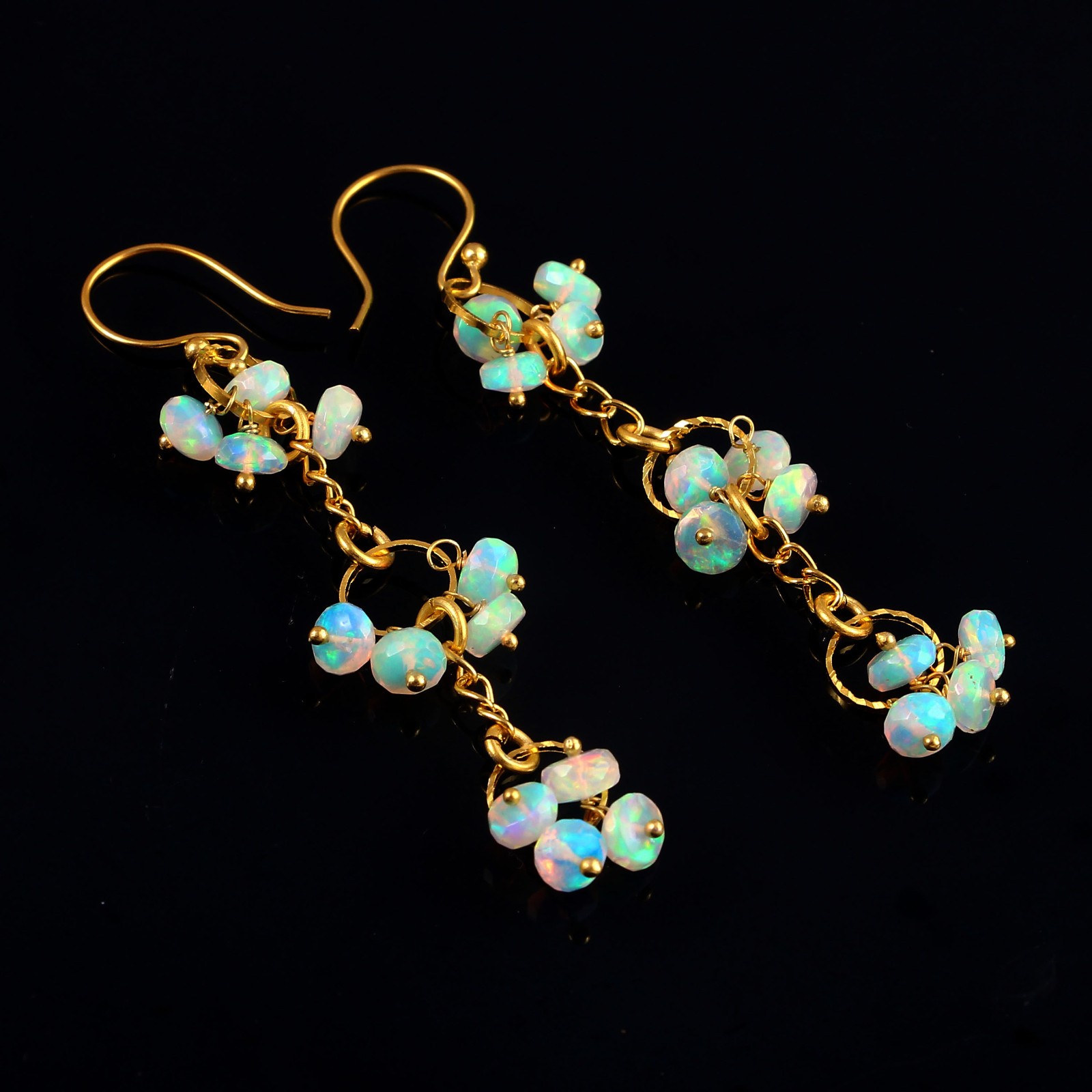 Fine Jewelry Multicolor Stone Earrings Solid 14K Gold 3425