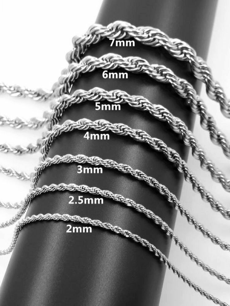 USA Stock 2/3/4mm 316L Stainless Steel Rope Chains Necklaces 18-26′