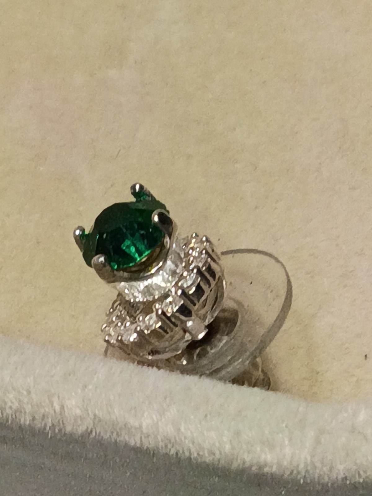 Round Green Crystal Halo Stud Earrings, Silver Tone Metal, Screw Back Closure