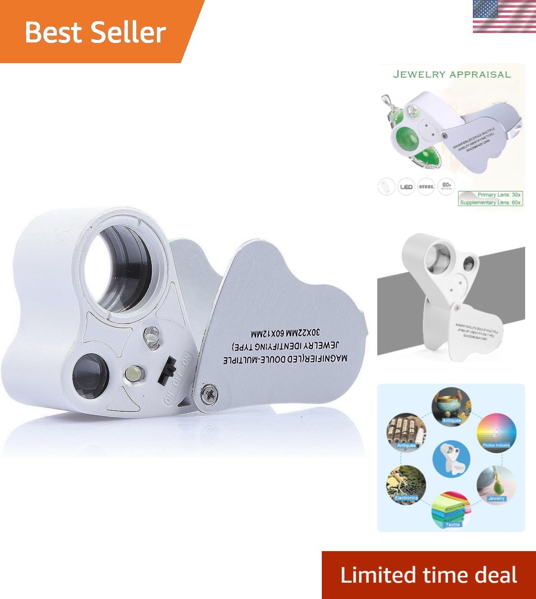 30X 60X 2 Lens Illuminated Jewelers Eye Loupe Foldable Magnifier Bright LED