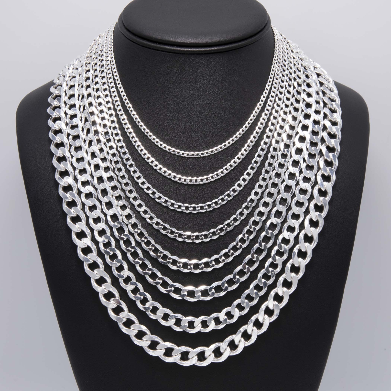 Shiny Curb Link Chain Solid Sterling Silver 925 Italy All Sizes