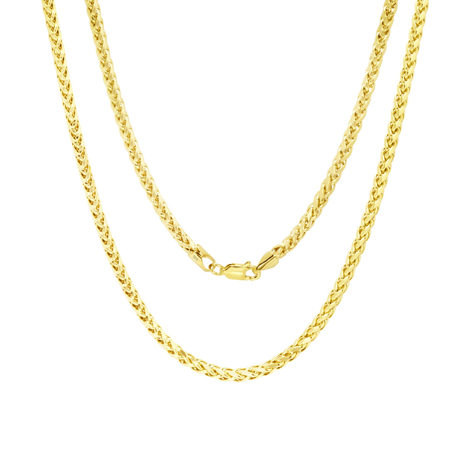 10K Yellow Gold 3mm Palm Wheat Foxtail Franco Round Spiga Chain Necklace 20″