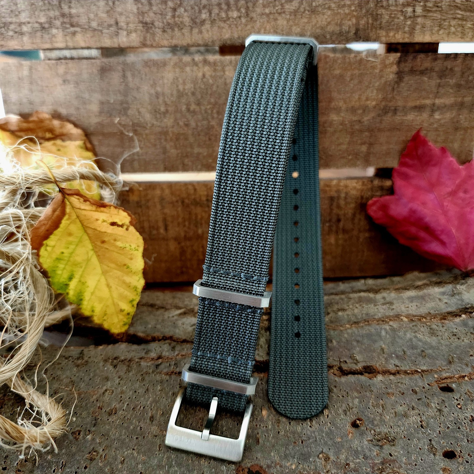NATO strap Ribbed Fall Colors Satin Buckles Heavy Duty Water Resistant Watchband