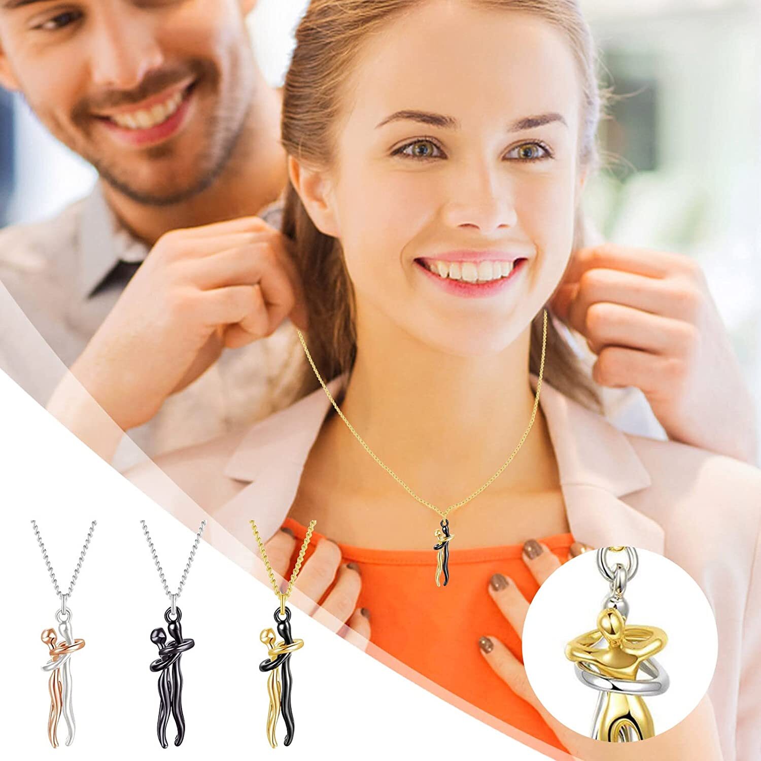 Couple Hugging Pendant Necklace Lovers Together Forever Metal Plating Love Style