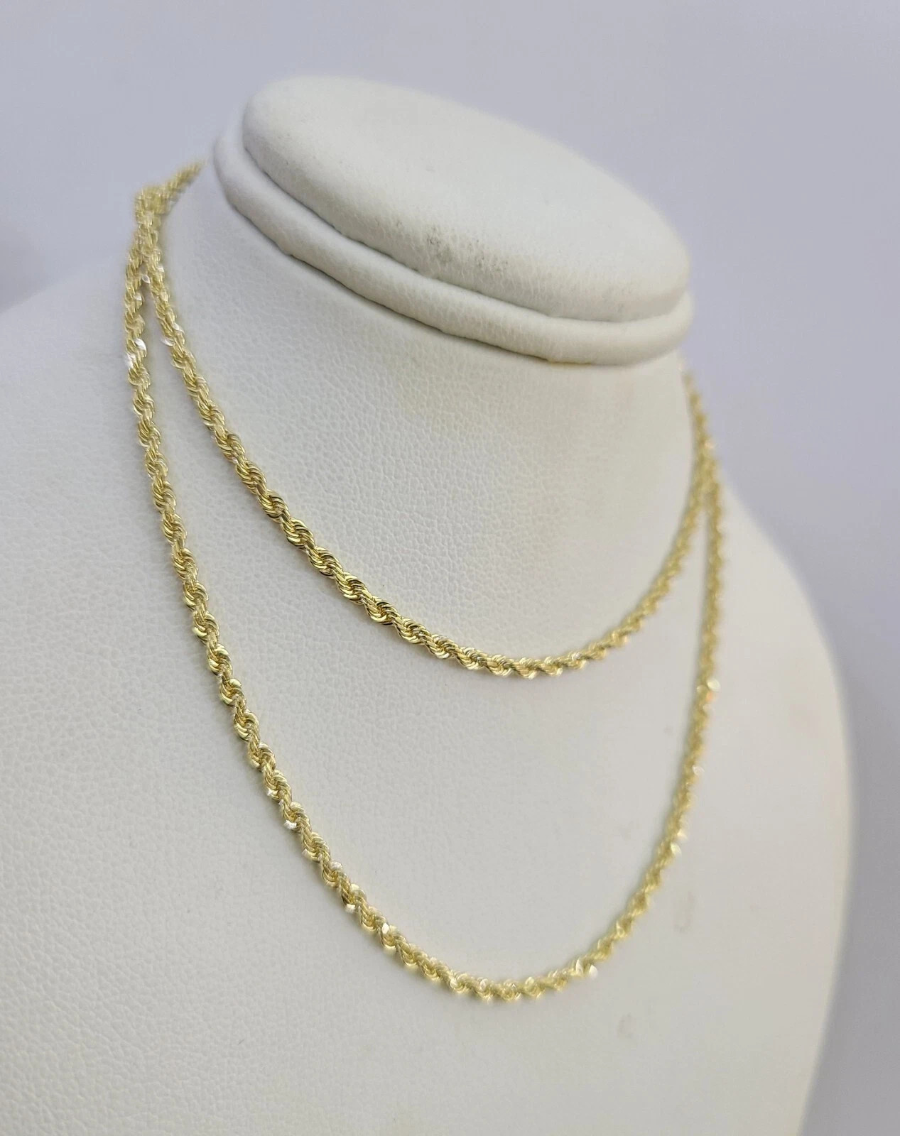 Real 10k Yellow Gold Rope Chain Diamond Cut 16″ 18″ 20″ 22″ 24″ 26″ 28″ Inch