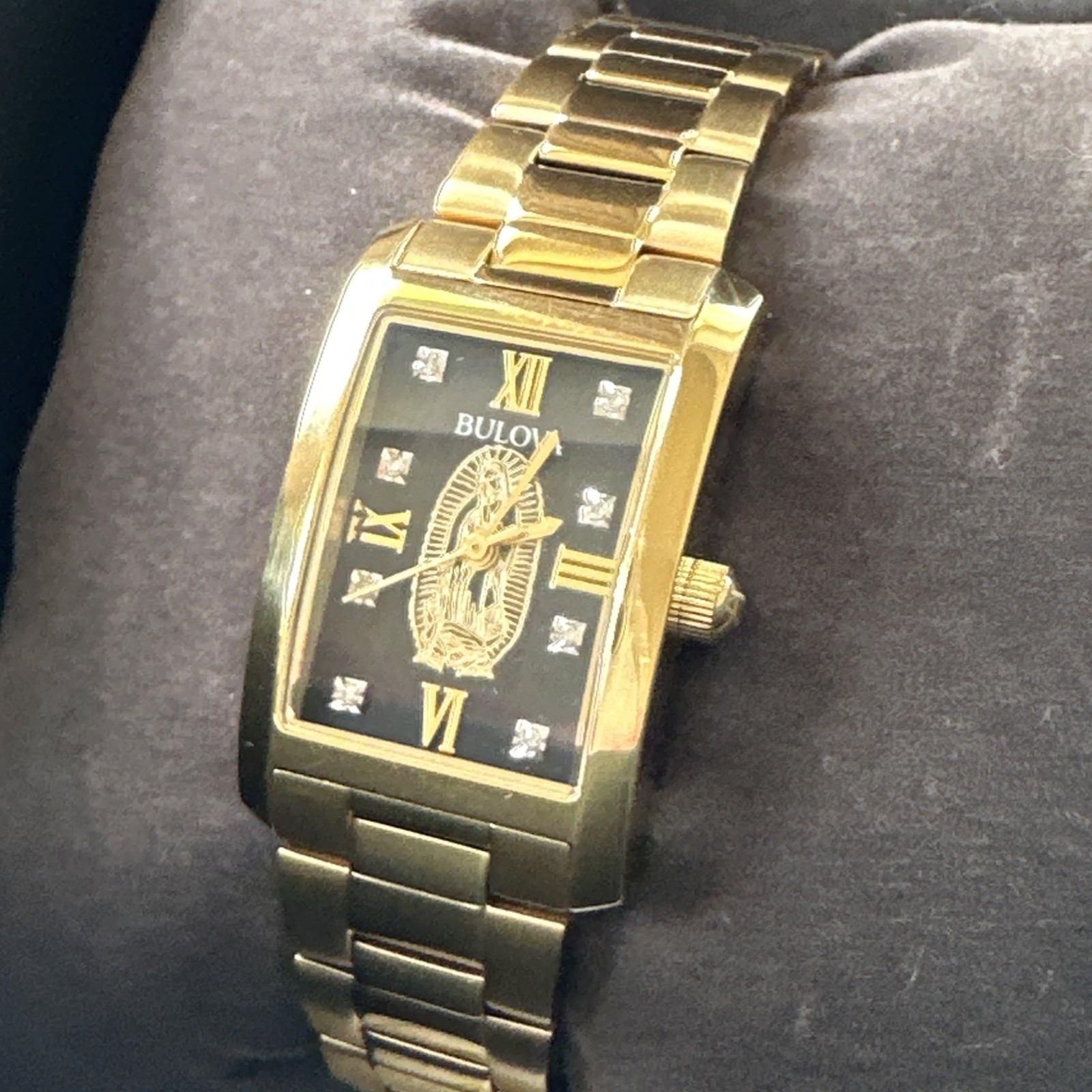 Bulova Diamond Women’s Gold Tone PVD Stainless Black Dial Quartz Watch 97P169