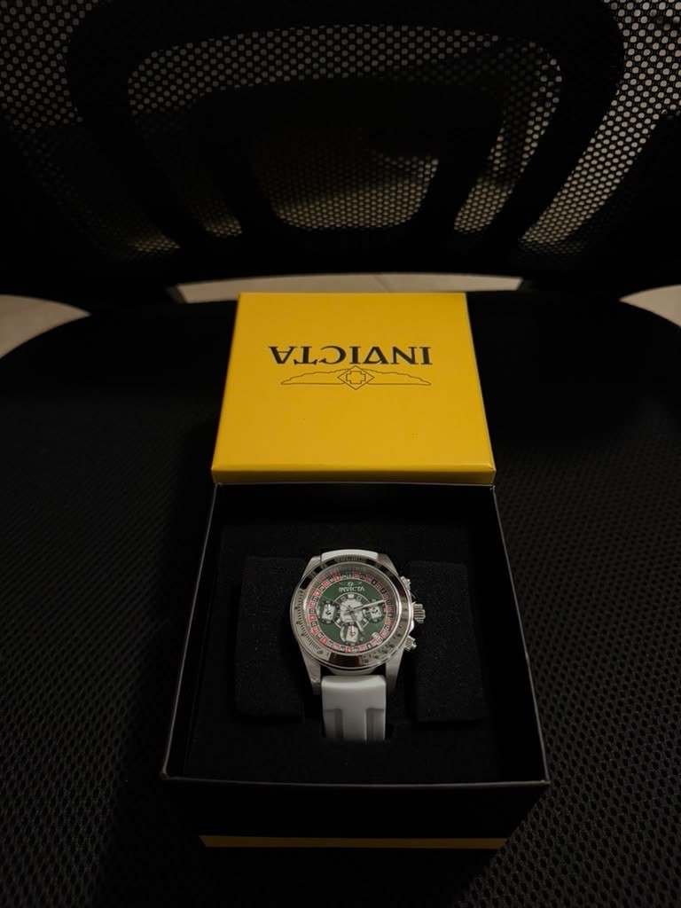 Invicta Speedway Men’s Quartz Chronograph 50mm Green Dial White Strap 100m w/Box